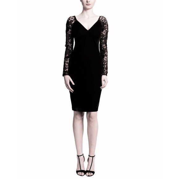 NWT Badgley Mischka Black Velvet and Lace Cocktail Dress $495 - Picture 3 of 15